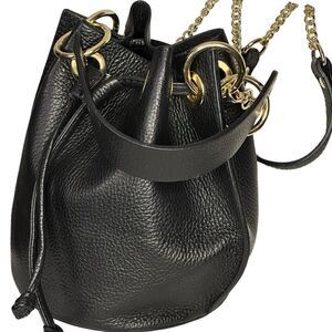 NWOT Bkack leather and Rand gold mini bucket crossbody  bucket  bag